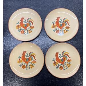 Taylor Smith Taylor Reveille Rooster Bread Plates 6 5/8‎ Red Trim Set 4